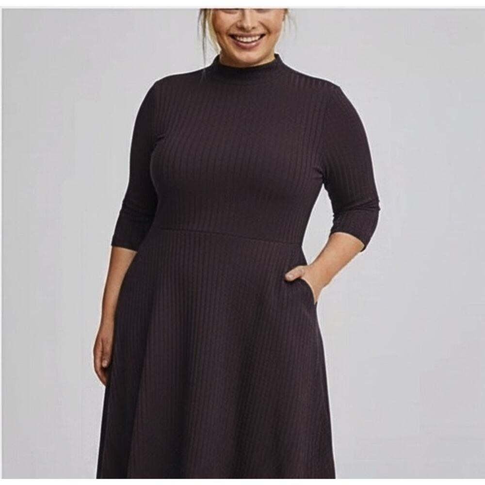 Torrid Super Soft Rib Mock Neck Knit Dress Black Fit Flare Plus Size 2X cozy
